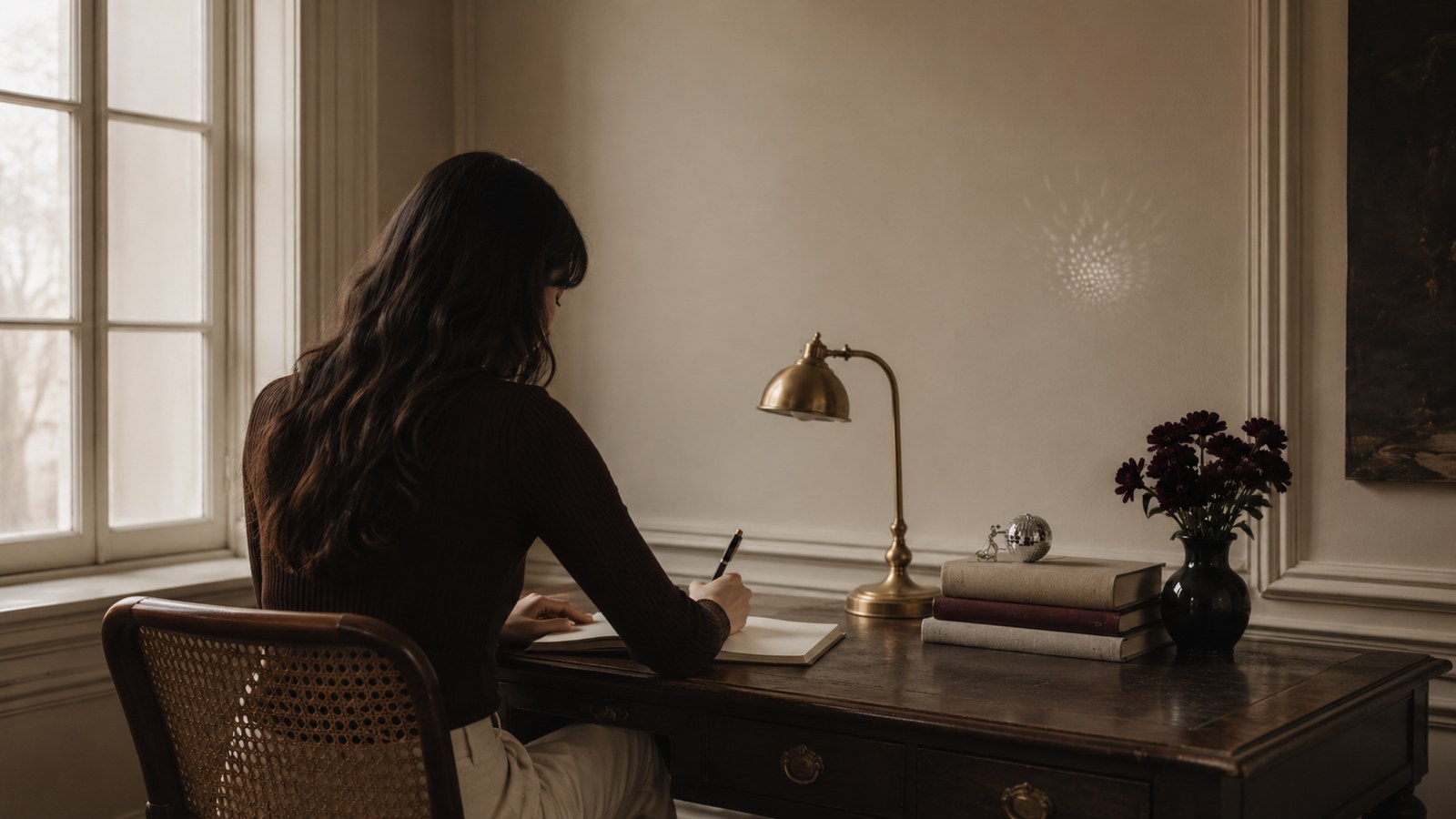 Melissa DeCapua writing at her desk